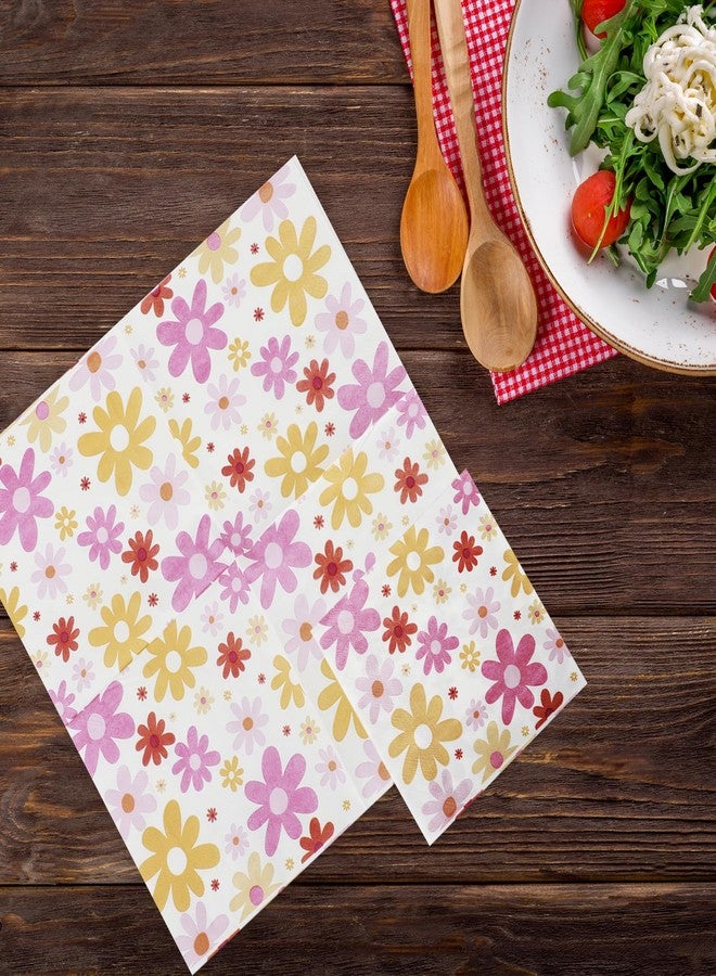 Meisuitd 100 Pcs Daisy Paper Napkins - Cute Boho Groovy Daisy Flower Decorative Party Napkins for Baby Shower, Birthday, Wedding & Theme Parties - Image 5